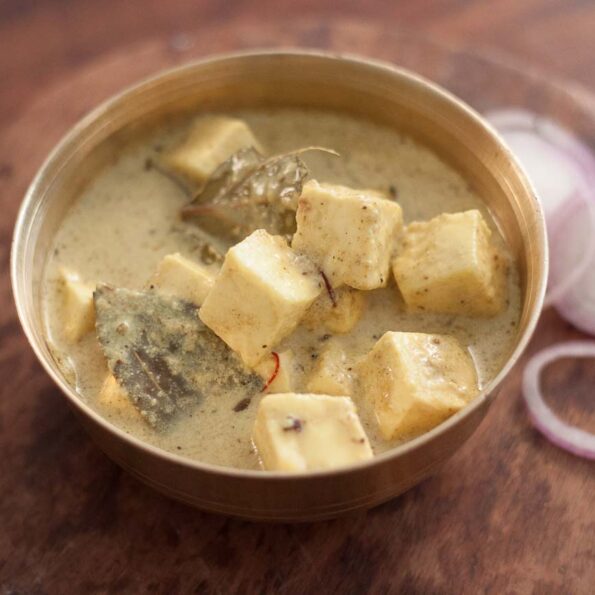 https://www.pontalo.net - Kashmiri Style Paneer in Spiced Milk Curry Recipe-Roz Ka Khana In Figaro Olive Oil