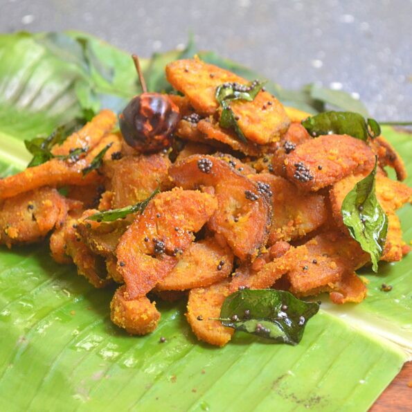 https://www.pontalo.net - Andhra Style Aratikaya Vepudu Recipe - Raw Banana Dry Sabzi