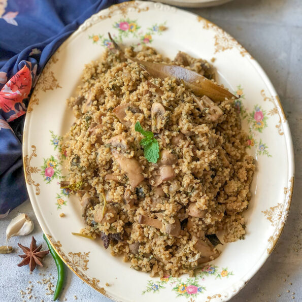 https://www.pontalo.net - Barnyard Millet Mushroom Biryani Recipe