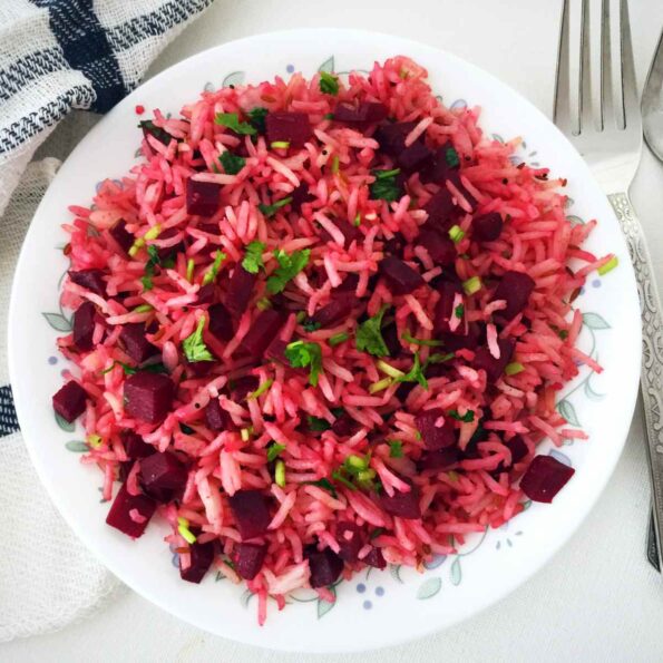 https://www.pontalo.net - Quick Beetroot Pulao Recipe