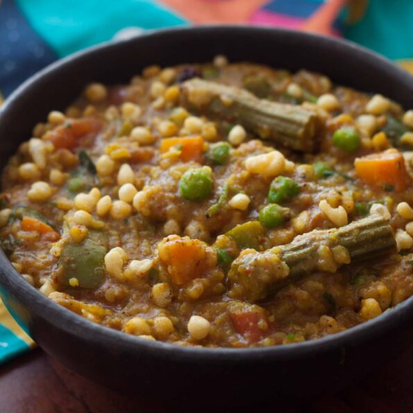 https://www.pontalo.net - Bisi Bele Bath Recipe - A Spicy Mixed Vegetable Sambar Rice