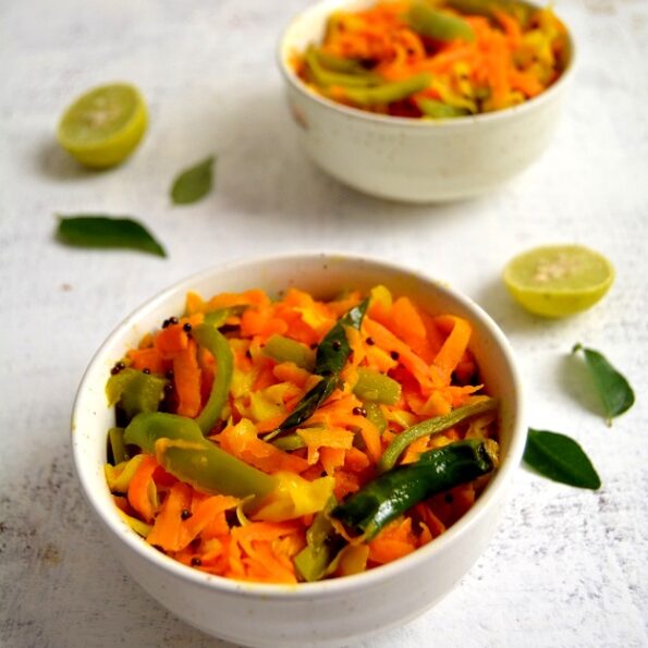 https://www.pontalo.net - Cabbage and Carrot Sambharo Recipe - Gujarati Vegetable Stir Fry