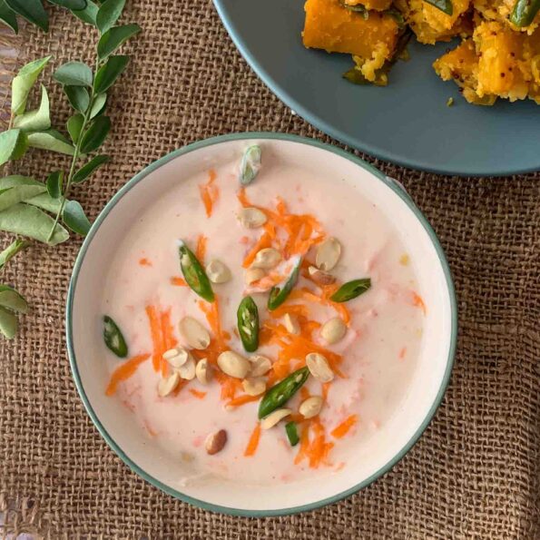 https://www.pontalo.net - Crunchy Carrot Peanut Raita Recipe - Gajar Moongphali Raita