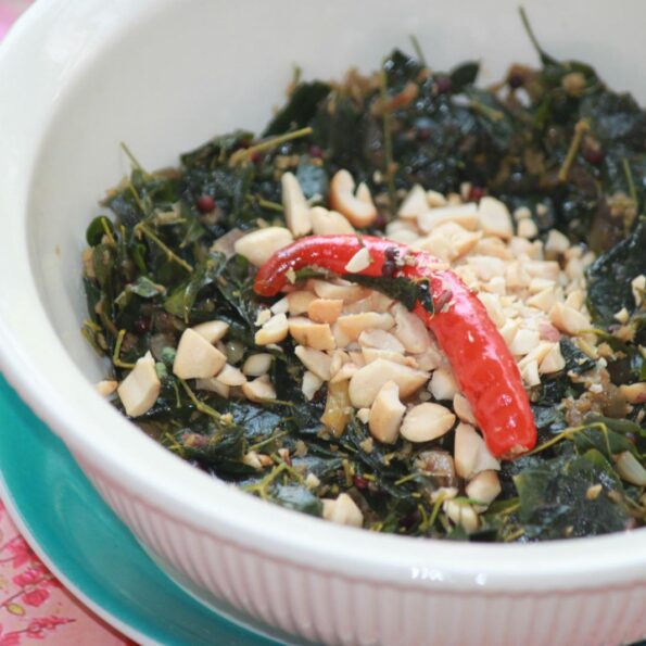 https://www.pontalo.net - Drumstick Leaves Sabzi With Crushed Peanuts Recipe