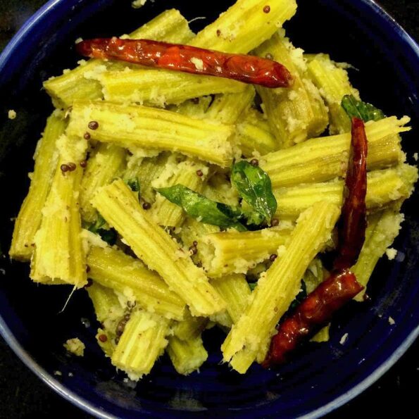 https://www.pontalo.net - South Indian Style Murungakkai Poriyal Recipe - Drumstick Stir Fry