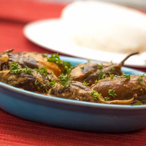 https://www.pontalo.net - Eggplant In Coconut Milk Gravy Recipe -Baingan Masala Sabzi