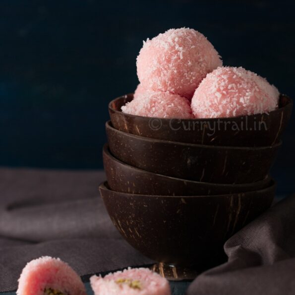 https://www.pontalo.net - Coconut Ladoo Stuffed With Pistachios Recipe