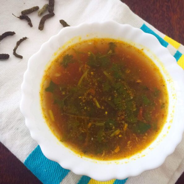 https://www.pontalo.net - Kandathippili Rasam Recipe - Long Pepper Rasam