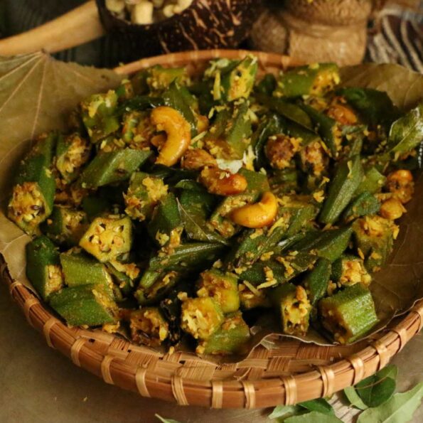 https://www.pontalo.net - Bhindi With Cashews & Coconut Sabzi Recipe