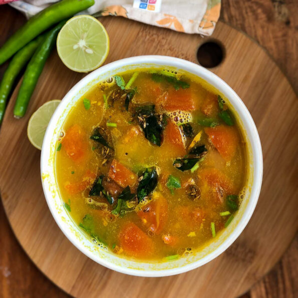 https://www.pontalo.net - Lemon Rasam Recipe - Nimbe Saaru Recipe