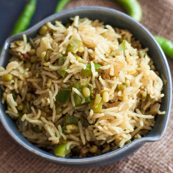 https://www.pontalo.net - Maharashtrian Green Moong Bhat Recipe - Sprouted Green Moong Pulao