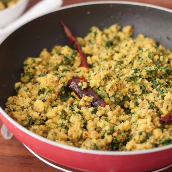 https://www.pontalo.net - Menthya Matvadi Palya Recipe - Madhwa Brahmin Style Methi-Chana Dal Sabzi