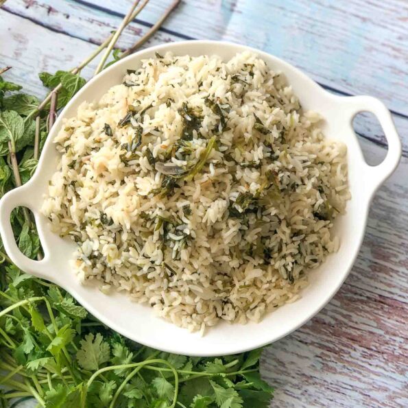 https://www.pontalo.net - Mint Coriander Spice Pulao Recipe