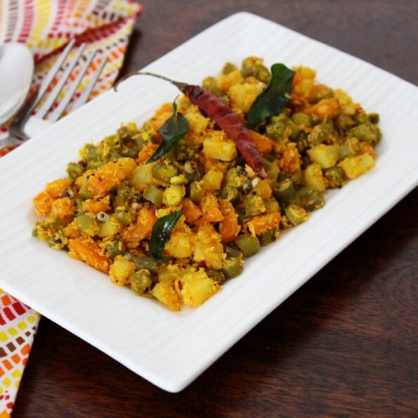 https://www.pontalo.net - Mixed Vegetables Ajethna Recipe - Mangalorean Style Mixed Vegetables Sabzi