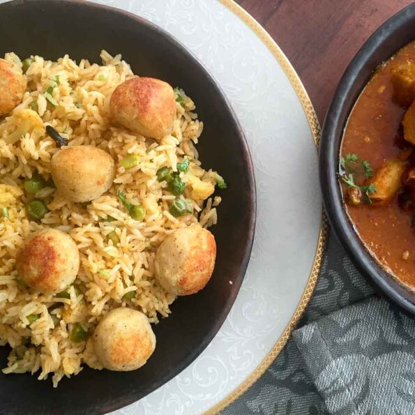 https://www.pontalo.net - Motiya Chilman Pulao Recipe - Vegetable Rice Topped With Paneer Balls