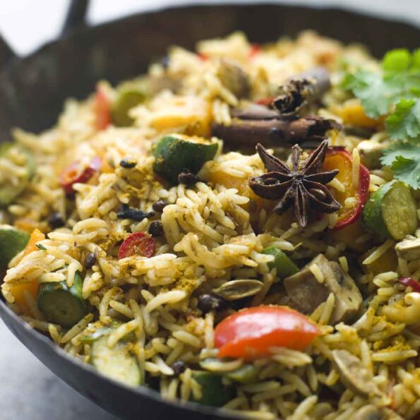 https://www.pontalo.net - Peppery Mushroom Biryani Recipe