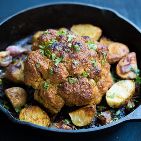 https://www.pontalo.net - Whole Masala Gobhi Recipe - Spiced Whole Roasted Cauliflower Masala