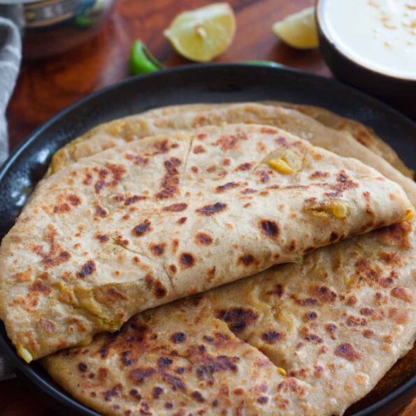 https://www.pontalo.net - Raw Banana and Banana Stem Stuffed Paratha Recipe