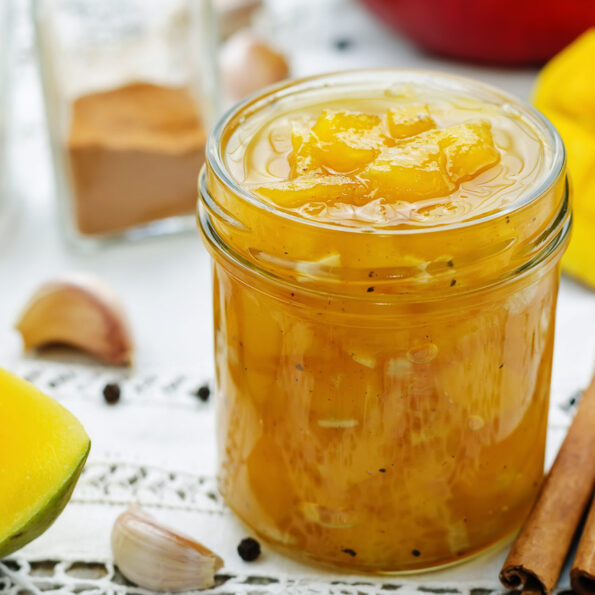 https://www.pontalo.net - Raw Mango Murabba Recipe - Cinnamon Spiced Mango Jam