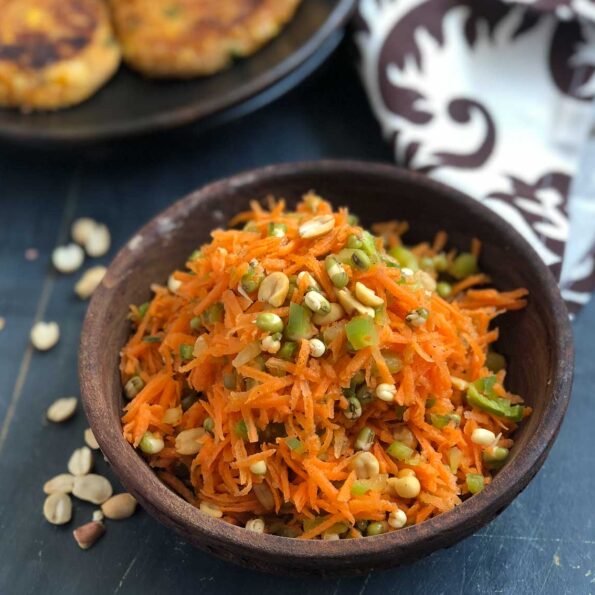 https://www.pontalo.net - Satvik Carrot Sprouts Salad Recipe - No Onion No Garlic