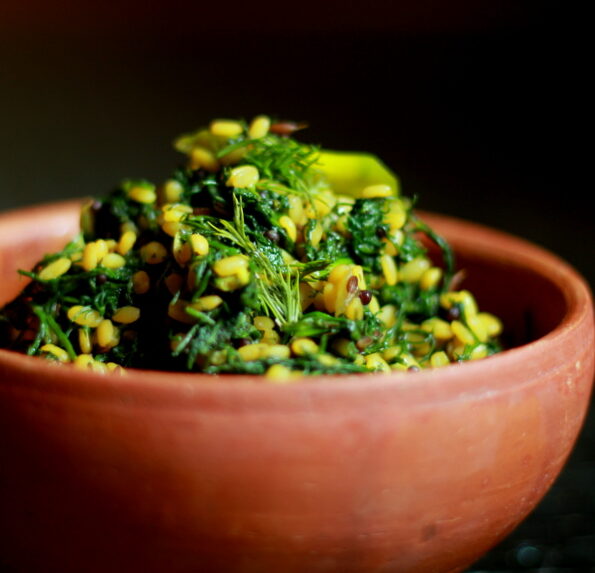 https://www.pontalo.net - Shepuchi Bhaji Recipe (Stir Fried Maharashtrian Suva/Dill Greens)