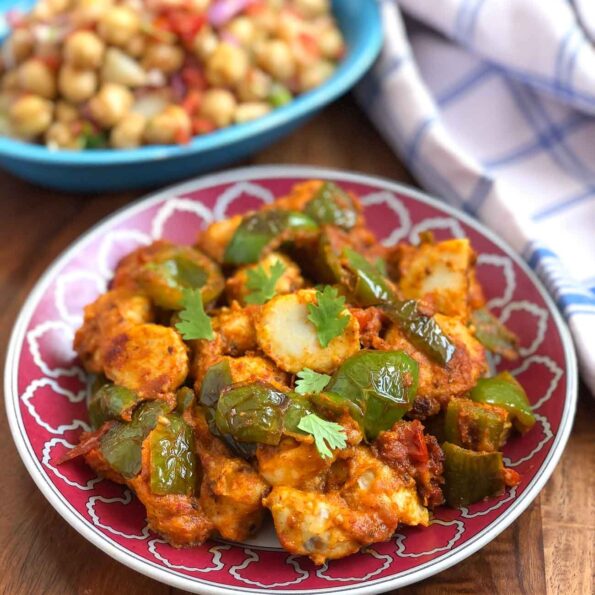 https://www.pontalo.net - Arbi Shimla Mirch Sabzi Recipe – Colocasia Capsicum Sabzi