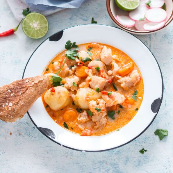 https://www.pontalo.net - Spicy Seafood Stew Casserole With Tomatoes And Lime Recipe