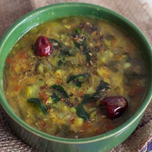 https://www.pontalo.net - Thotakura Pappu Recipe (Toor Dal with Amaranth Leaves)