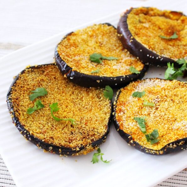 https://www.pontalo.net - Konkani Style Vaingana Kaap Recipe - Shallow Fried Eggplant With Semolina