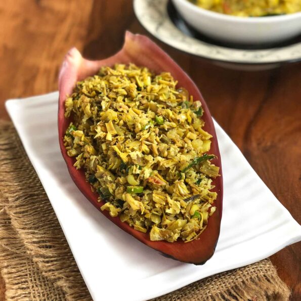 https://www.pontalo.net - Vazhaipoo Podimas Recipe  - Banana Flower Poriyal/ Sabzi