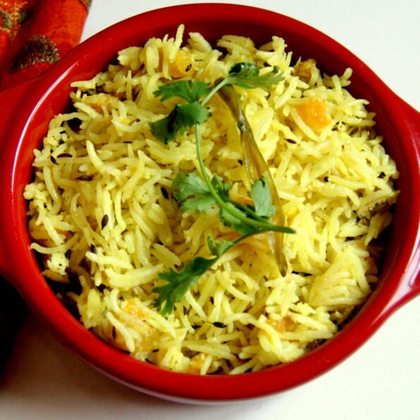 https://www.pontalo.net - Yellow Pumpkin Pulao Recipe