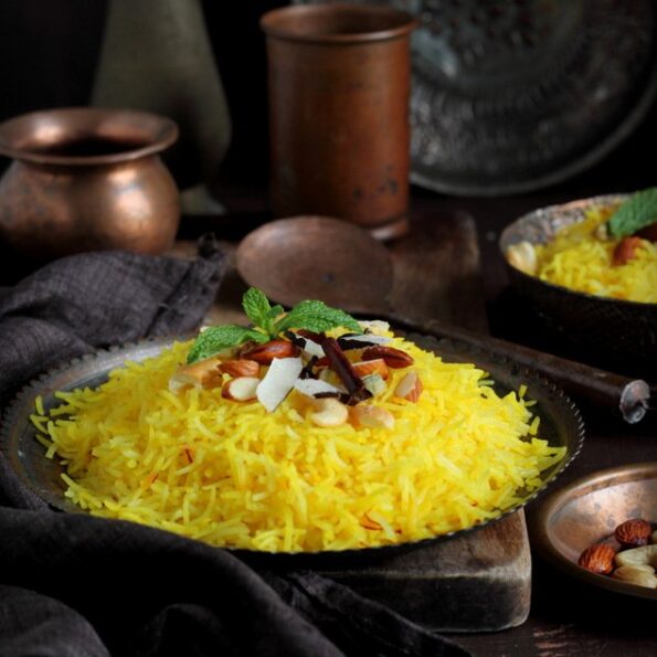 https://www.pontalo.net - Zarda Pulav Recipe (Rice Flavoured With Nuts And Saffron)