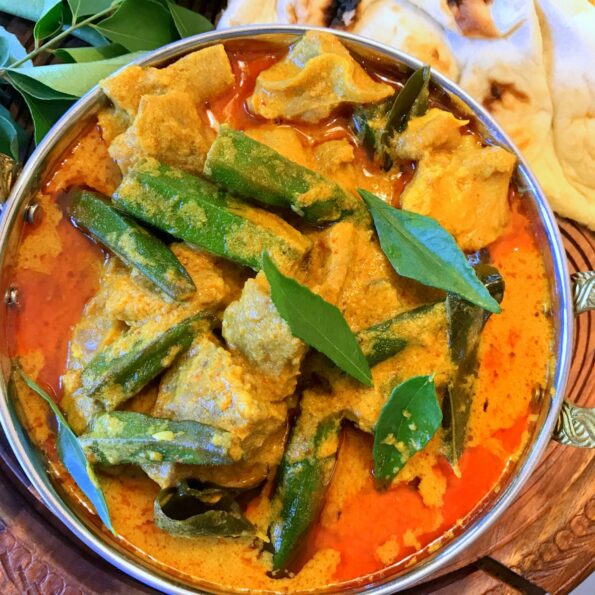 https://www.pontalo.net - Bhindi Gosht Recipe-Okra With Meat In Coconut Gravy